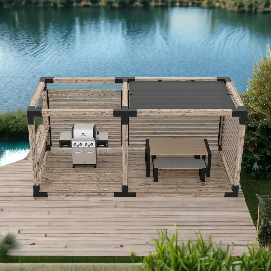 ARD470 Çift Bölümlü Gölgelikli Deck Tabanlı Barbekü Ahşap Pergola - Görsel 12
