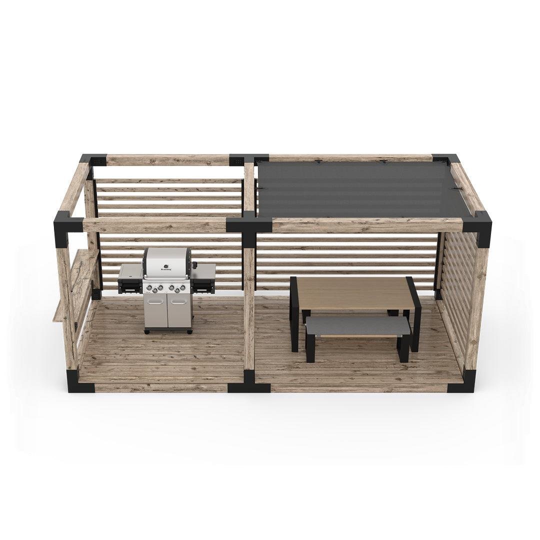 ARD470 Çift Bölümlü Gölgelikli Deck Tabanlı Barbekü Ahşap Pergola - Görsel 9