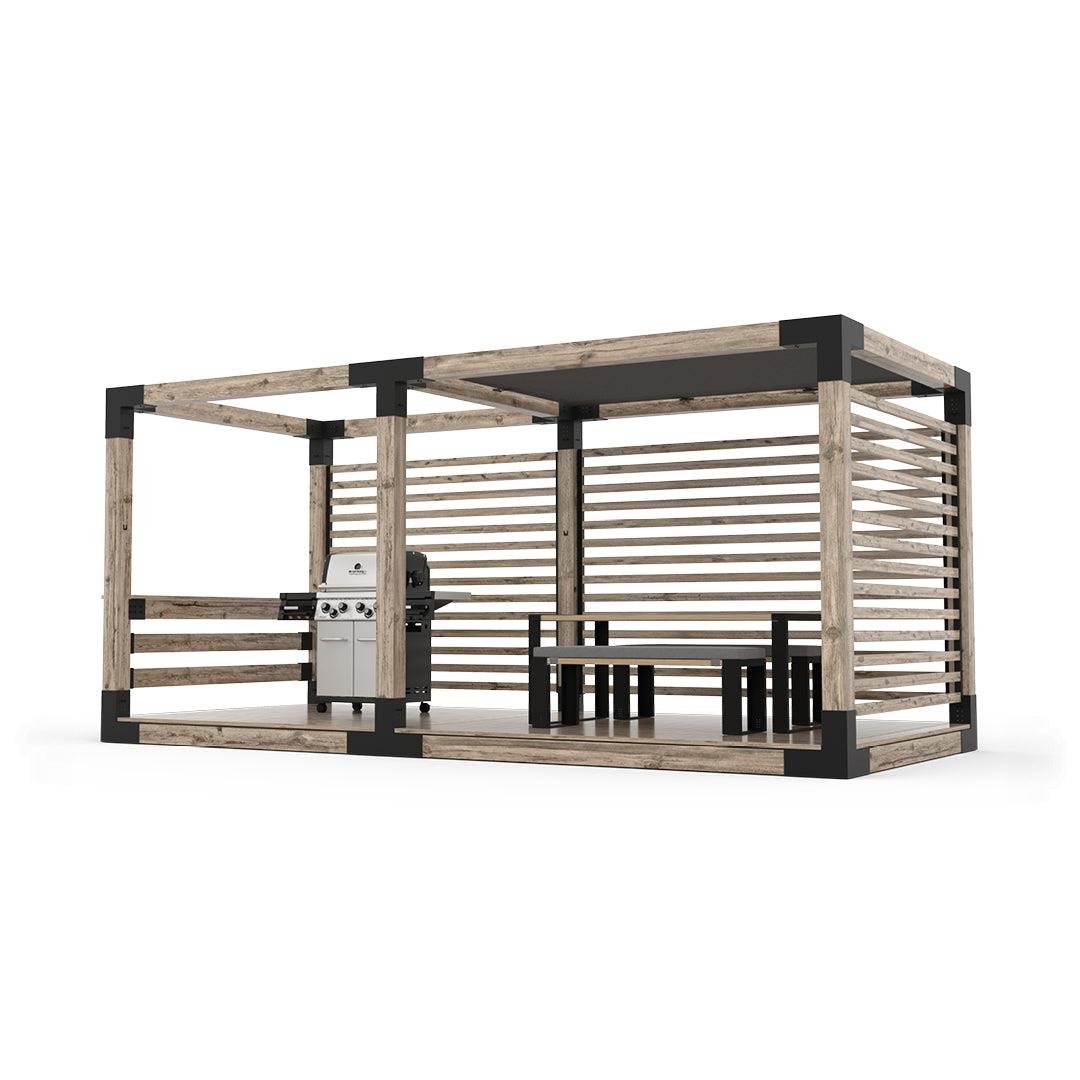ARD470 Çift Bölümlü Gölgelikli Deck Tabanlı Barbekü Ahşap Pergola - Görsel 8