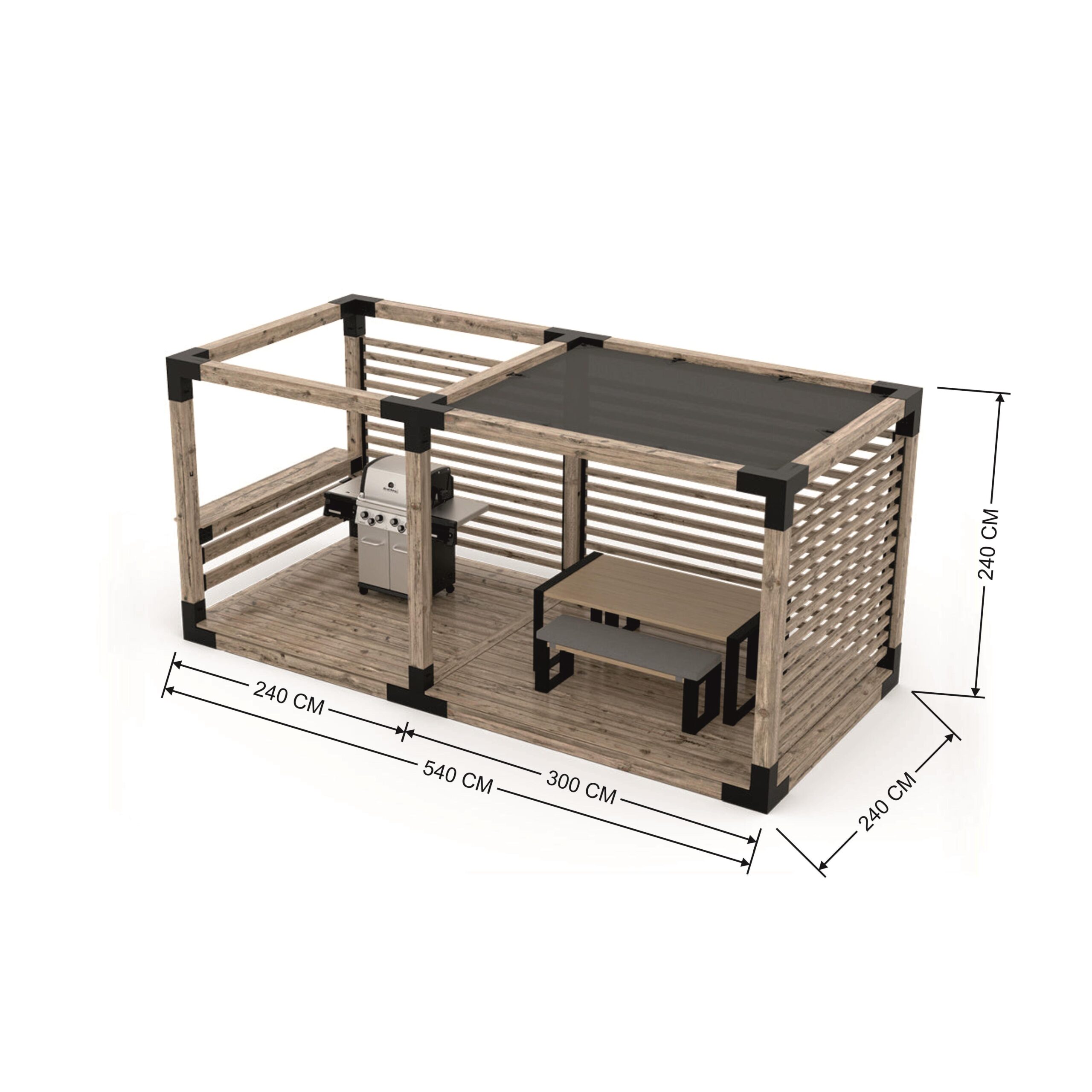 ARD470 Çift Bölümlü Gölgelikli Deck Tabanlı Barbekü Ahşap Pergola - Görsel 11