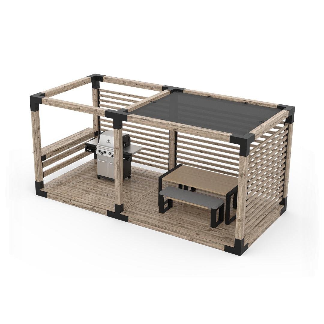 ARD470 Çift Bölümlü Gölgelikli Deck Tabanlı Barbekü Ahşap Pergola - Görsel 13