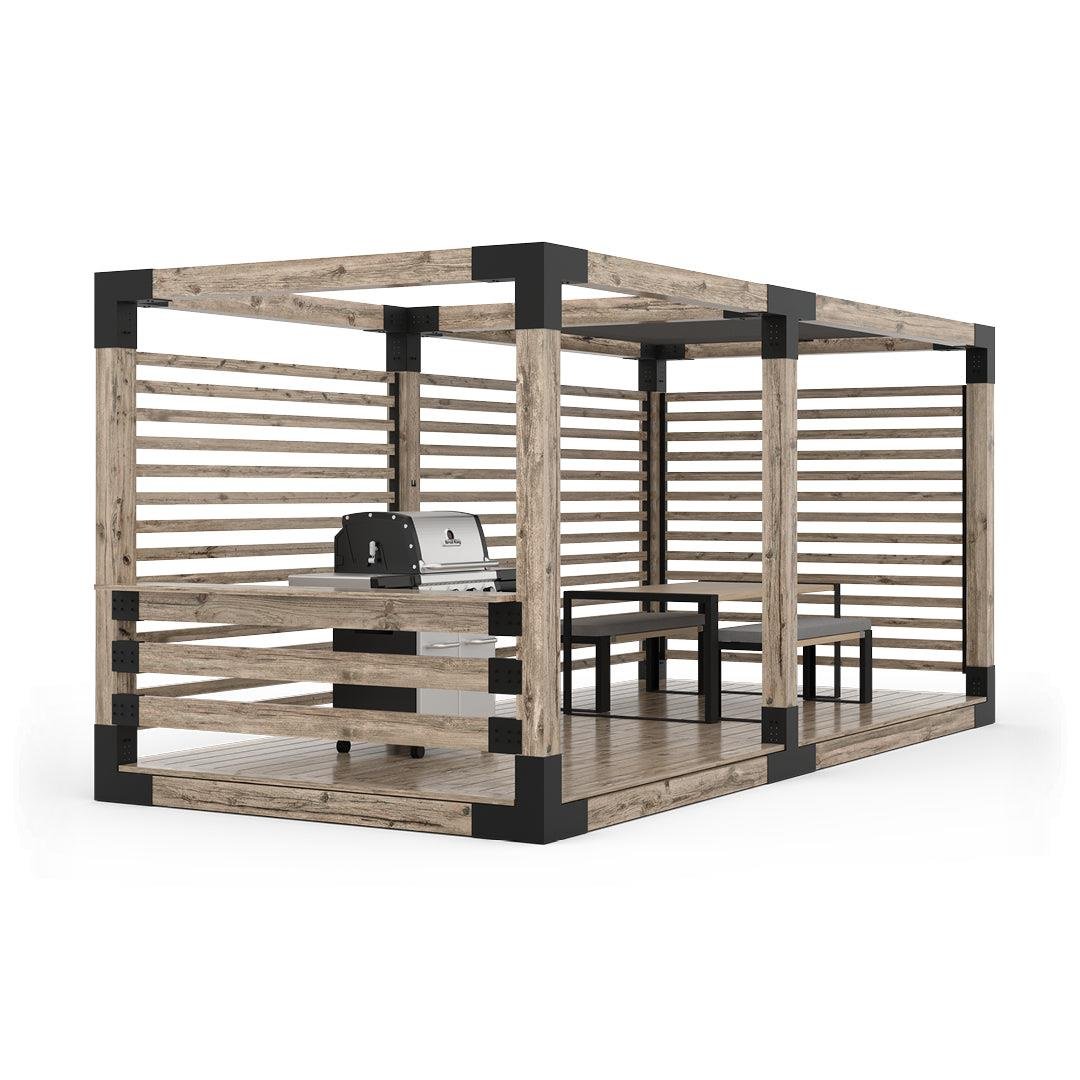 ARD470 Çift Bölümlü Gölgelikli Deck Tabanlı Barbekü Ahşap Pergola - Görsel 10
