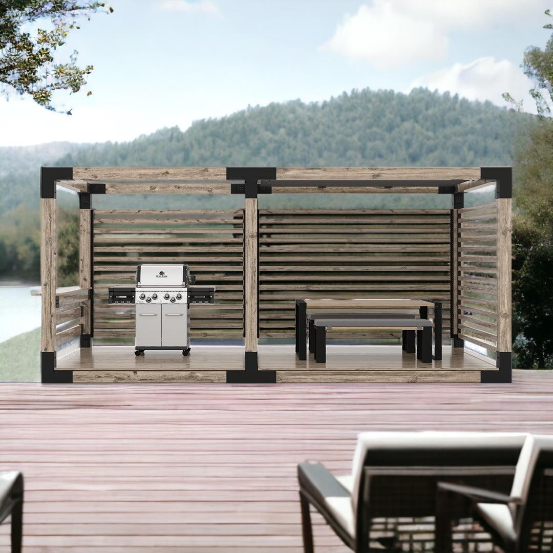 ARD470 Çift Bölümlü Gölgelikli Deck Tabanlı Barbekü Ahşap Pergola - Görsel 7