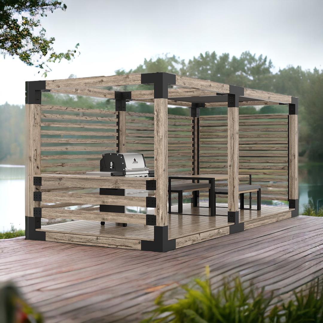 ARD470 Çift Bölümlü Gölgelikli Deck Tabanlı Barbekü Ahşap Pergola - Görsel 6