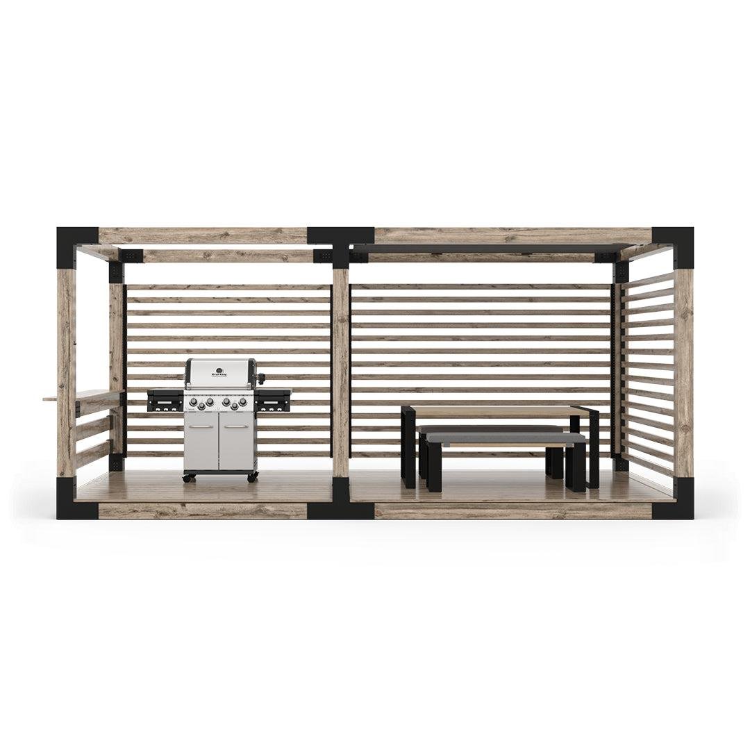ARD470 Çift Bölümlü Gölgelikli Deck Tabanlı Barbekü Ahşap Pergola - Görsel 5