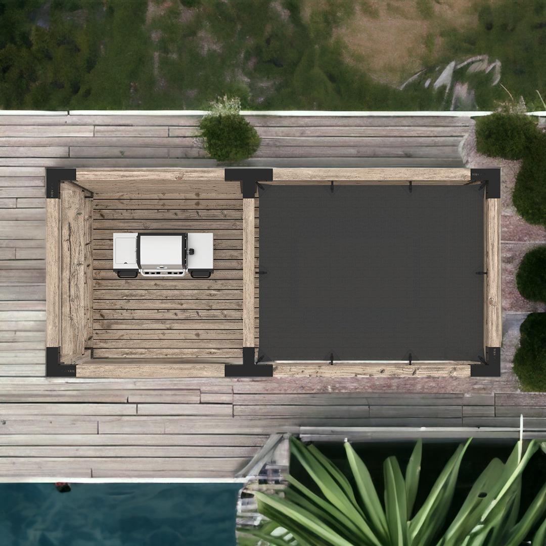 ARD470 Çift Bölümlü Gölgelikli Deck Tabanlı Barbekü Ahşap Pergola - Görsel 4