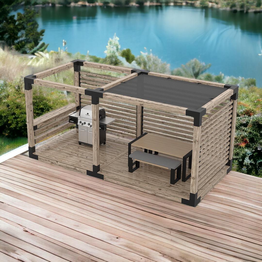 ARD470 Çift Bölümlü Gölgelikli Deck Tabanlı Barbekü Ahşap Pergola - Görsel 3