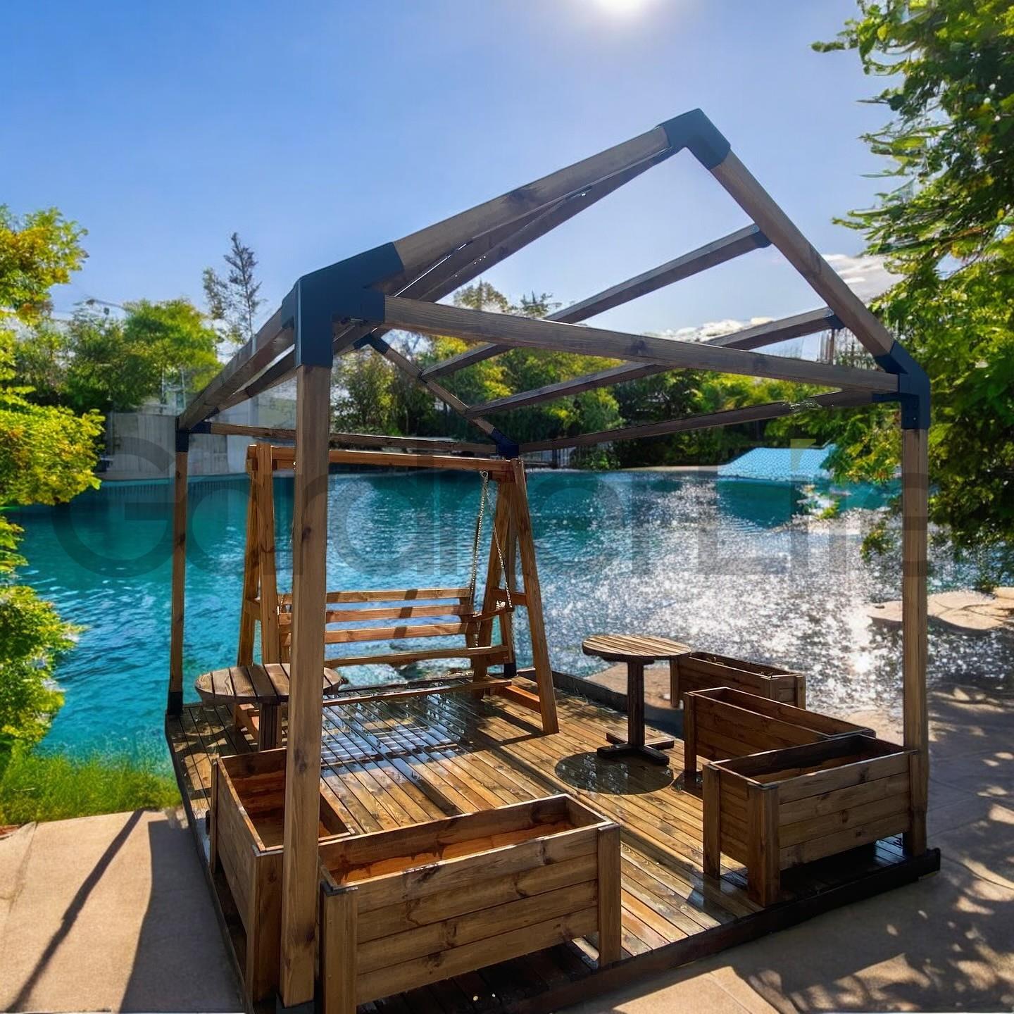 ARD109 Tek Bölümlü Çatılı Gölgeliksiz Ahşap Pergola - Görsel 3