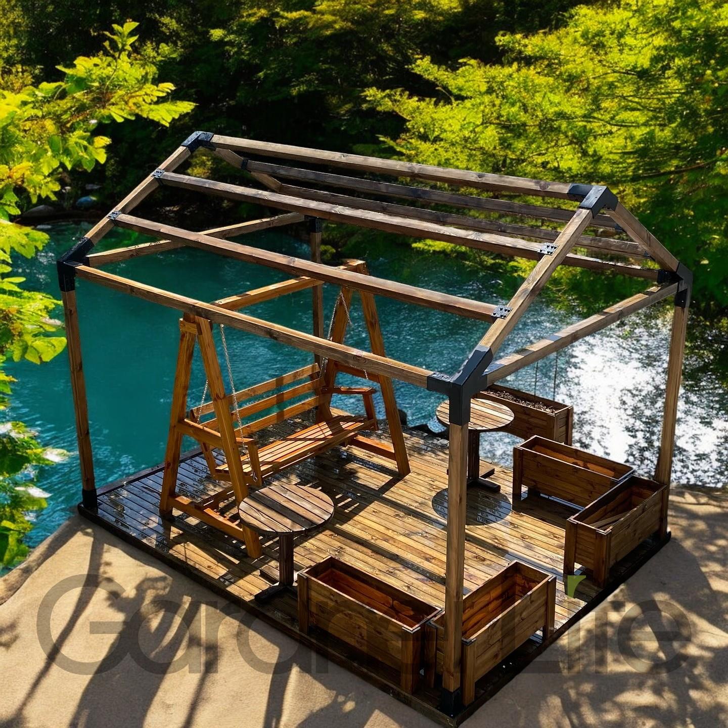 ARD109 Tek Bölümlü Çatılı Gölgeliksiz Ahşap Pergola