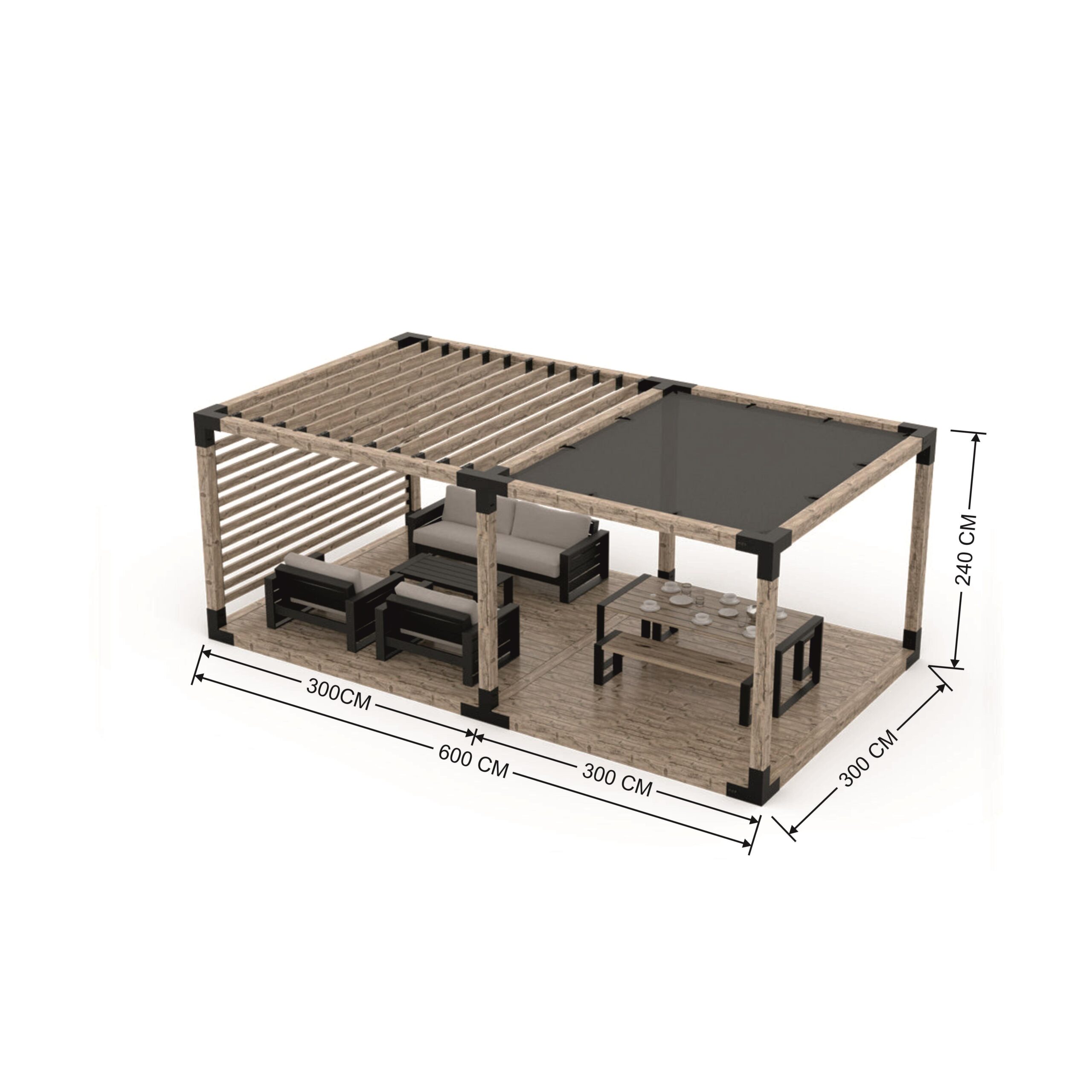 ARD490 Çiftli Platformlu Gölgelikli Ahşap Pergola - Görsel 5