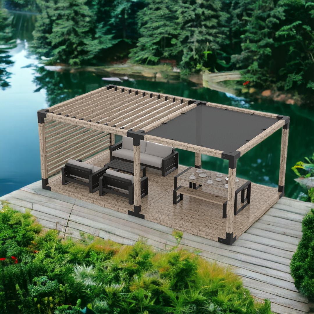 ARD490 Çiftli Platformlu Gölgelikli Ahşap Pergola - Görsel 6
