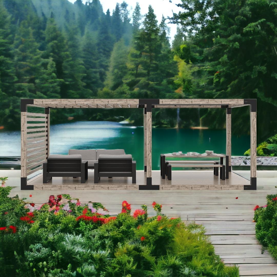 ARD490 Çiftli Platformlu Gölgelikli Ahşap Pergola - Görsel 7